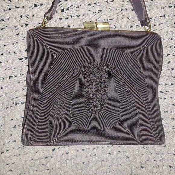 GOLD SEAL-Vintage 50s Corded Chocolate Brown Bag-Attached Coin Purse-Near Mint - Picture 8 of 11